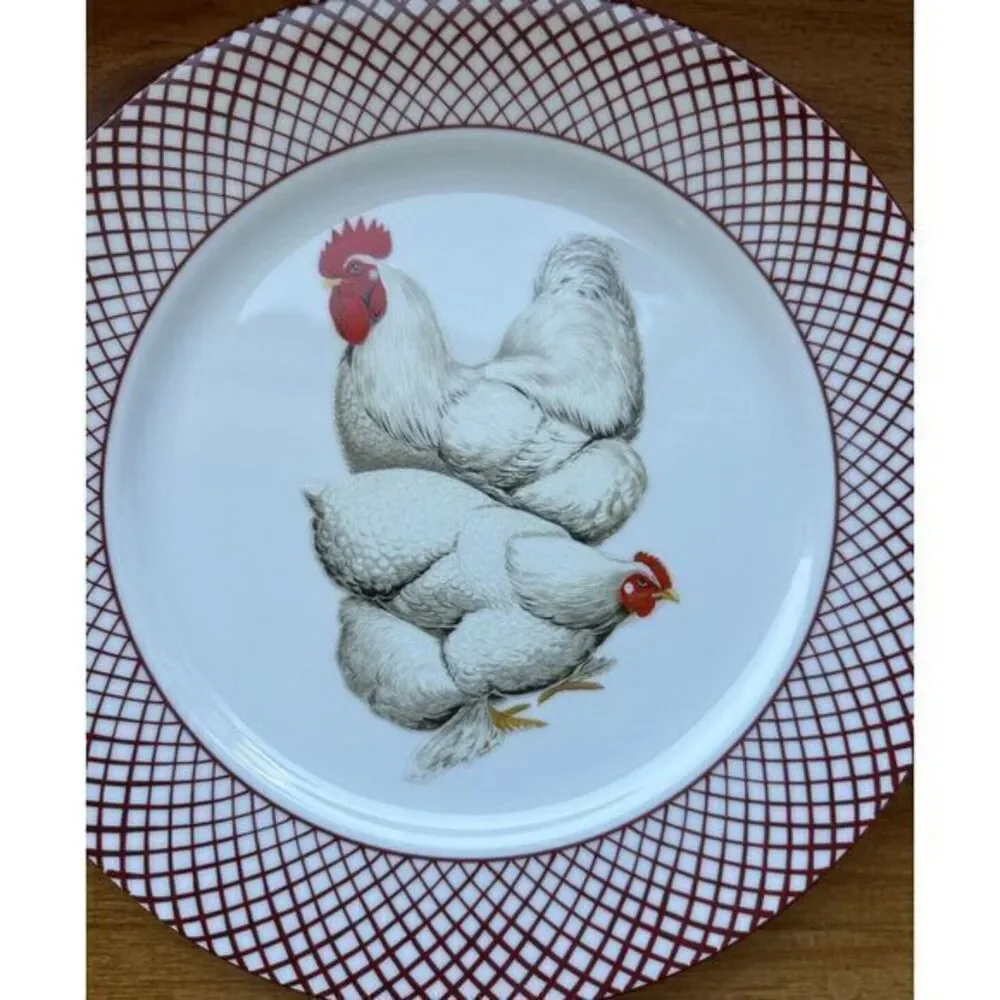 The Haldon Group Devonshire White Rooster & Hen Dinner Plate Country‎ Farmhouse